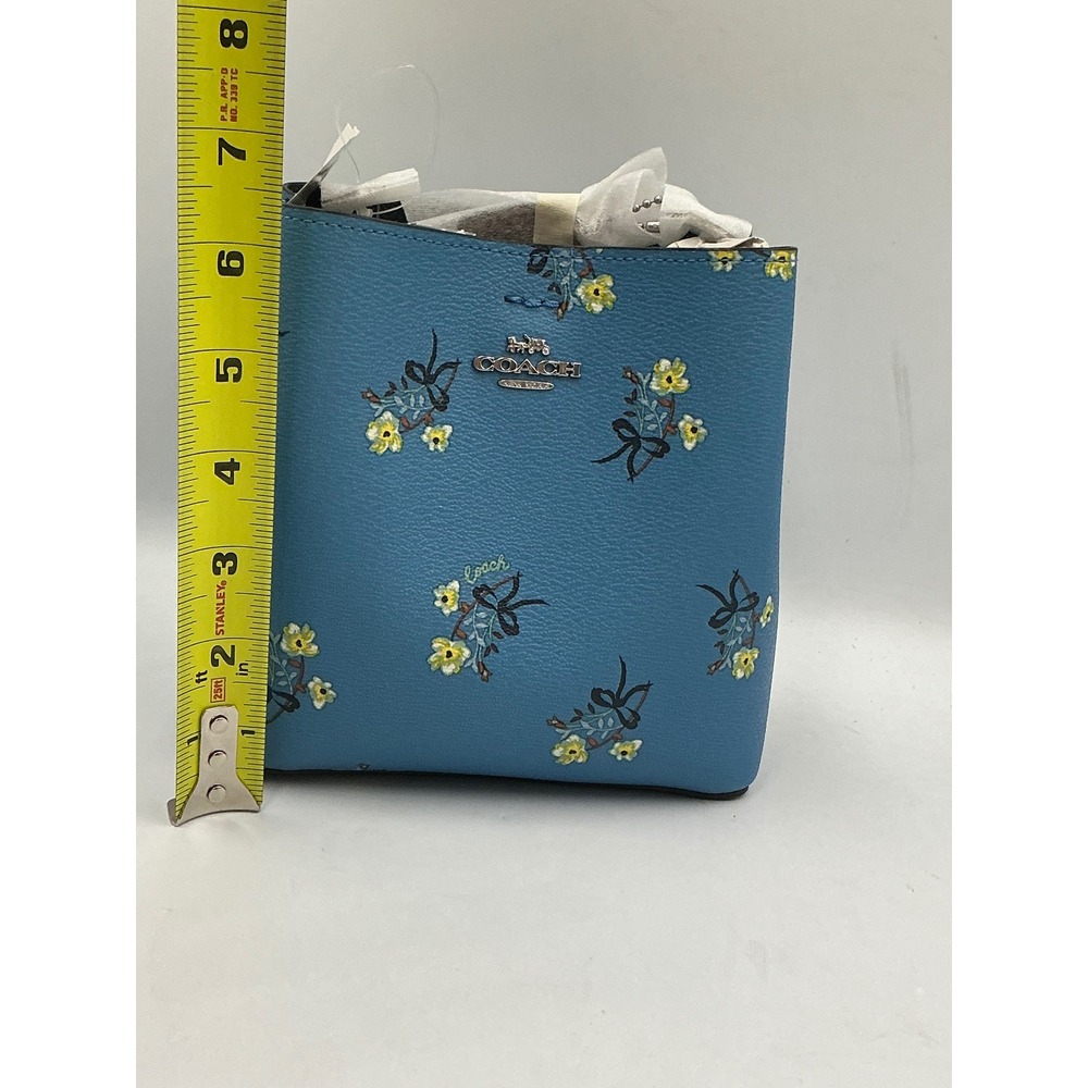Coach Mini Town Bucket Bag Blue Multi Floral Bow Print Crossgrain Leather C7974 - Picture 13 of 15